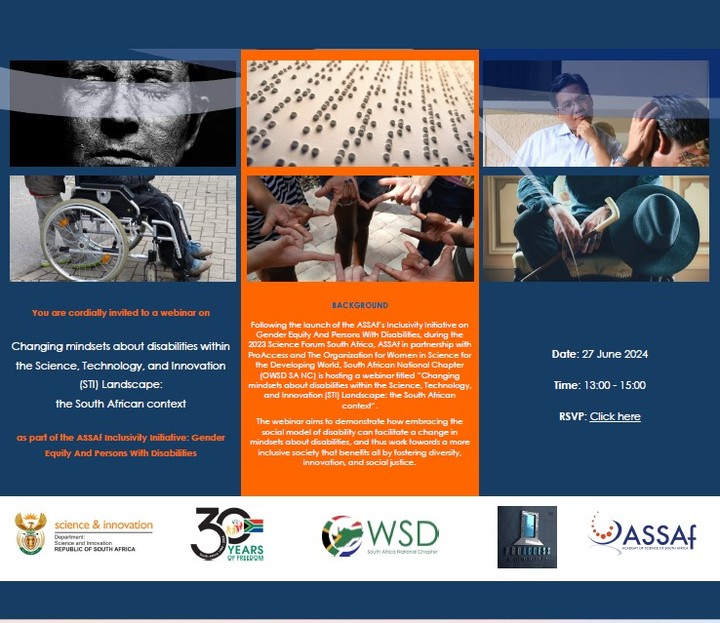 You are invited to join us for this wonderful webinar hosted by ASSAf. This is a great opportunity to have our voices heard because remember 'nothing about us without us'.#accessibilityforall #changingmindsets